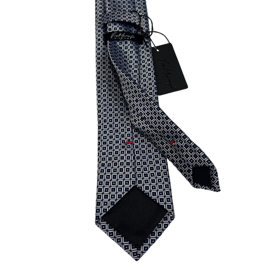 White Boxed Blue Pattern Tie