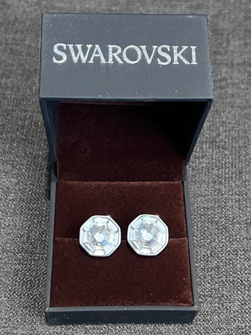White crystal set in White gold-tone cufflinks