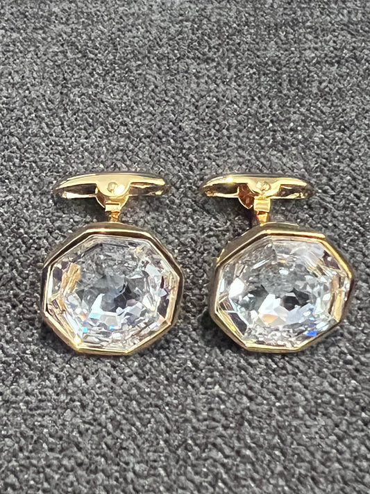 White crystal set in Yellow gold-tone cufflinks